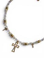 Cross White Beaded Necklace