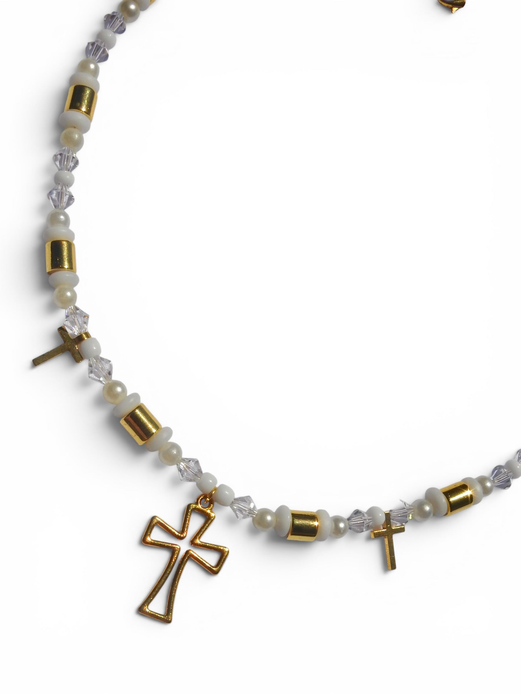 Cross White Beaded Necklace