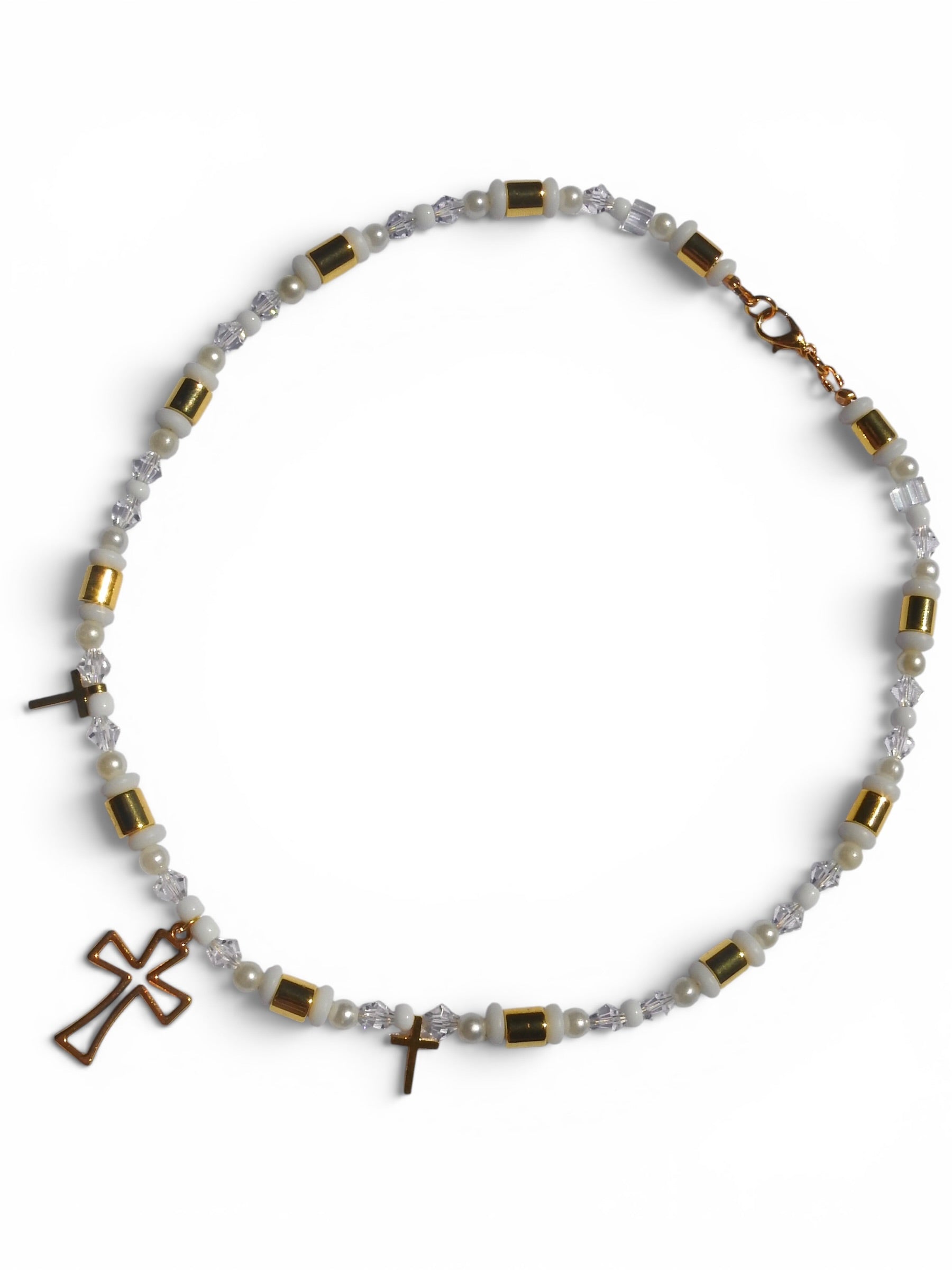 Cross White Beaded Necklace