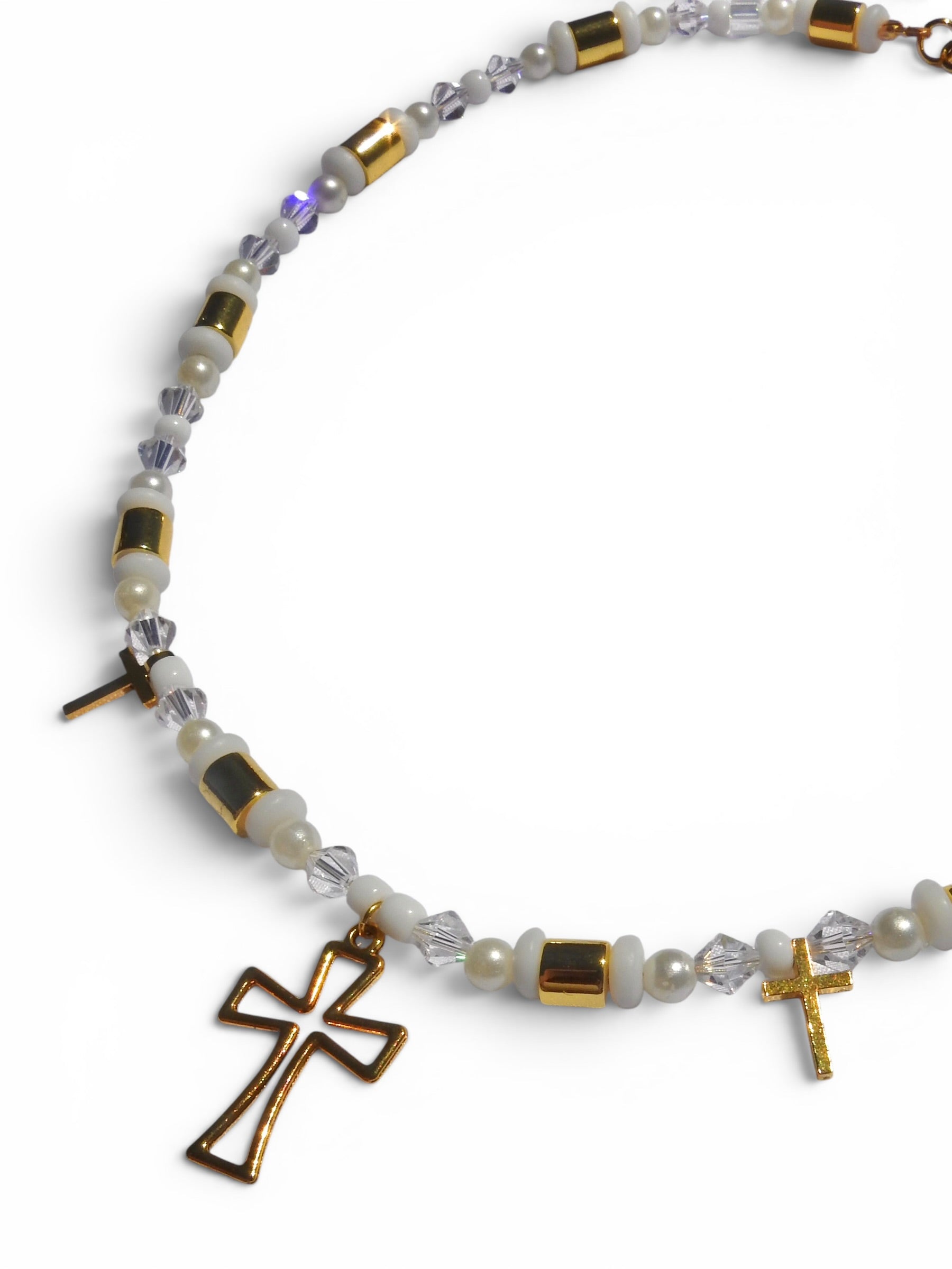 Cross White Beaded Necklace
