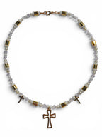 Cross White Beaded Necklace